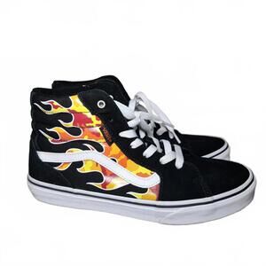 Vans Sk8 Hi Shoes Youth Size 6 Black Flame High Top Sneakers
